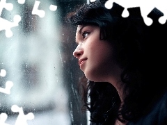 Rain, brunette, Glass