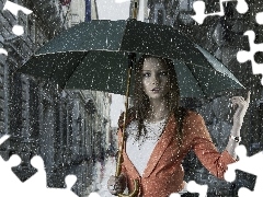 Lovely, Umbrella, Rain, girl