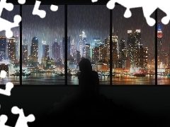 Manhattan, Windows, Rain, skyscrapers