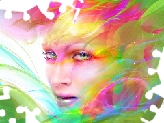 rainbow, streaks, color, make-up, Women