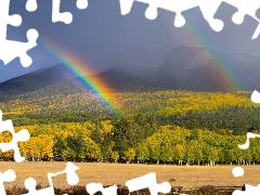 autumn, Mountains, rainbows, woods