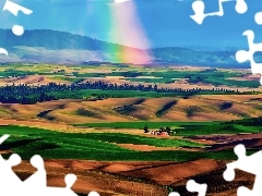 trees, Mountains, Great Rainbows, Palouse, viewes, Valley