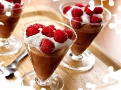Raspberries, pudding, chocolate