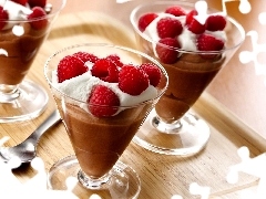 Raspberries, pudding, chocolate