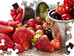 strawberries, gooseberry, raspberries, cherries