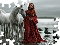 birds, red hot, bloodstock, Dress, Women, water, Ravens