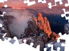 rays, Mountains, clouds