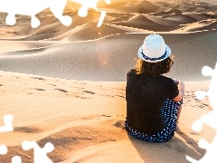 rays, Desert, Dunes, Sand, girl