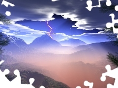 rays, sun, Sky, Mountains, Storm