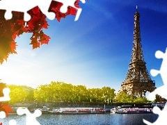 Red, Leaf, Eiffla, Paris, tower