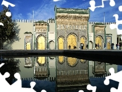 reflection, palace, fountain