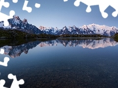 reflection, lake, Mountains