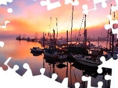 Yachts, Sky, reflection, Harbour