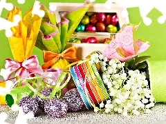 Ribbons, lilies, eggs, gifts, easter