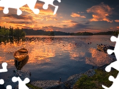 Ringerike, Norway, lake, boats, clouds, Great Sunsets, trees, viewes, coast