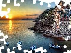 Riomaggiore, Italy, sea, boats, Houses