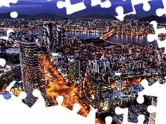 town, Mexico, River, Bridges, night, panorama