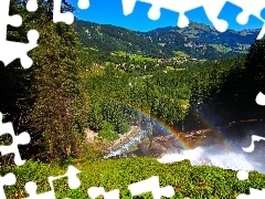 River, panorama, Mountains, woods, Great Rainbows