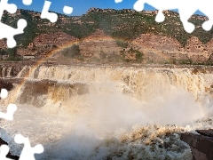 River, Great Rainbows, waterfall, height, Hill