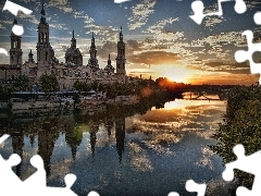 River, Great Sunsets, Saragossa, Church, Spain