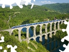 River, bridge, Train