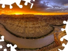 west, canyon, River, sun