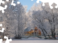 River, winter, house, bridge, Park