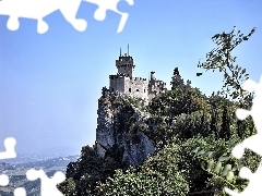 rocks, acacia, Castle, ruins, San Marino