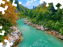 rocks, Triglav National Park, trees, River Sochi, Slovenia, autumn, viewes