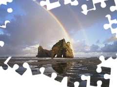 sea, Great Rainbows, Rocks
