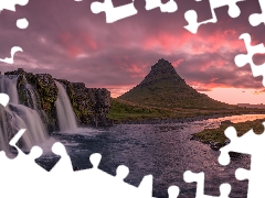 Kirkjufell Mountain, Kirkjufellsfoss Waterfall, Sunrise, iceland, River, Rocks