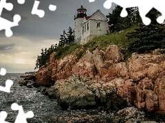 Lighthouse, sea, rocks, maritime