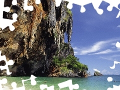 Rocks, stalactites, sea, Beaches, Thailand