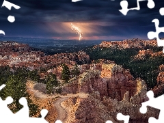 canyon, Utah State, Storm, Bryce Canyon National Park, The United States, lightning, rocks