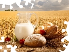 Roll, milk, cereals, bread, corn