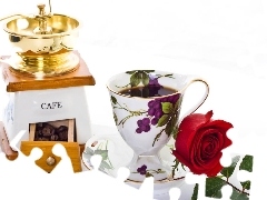 mill, coffee, rose, cup
