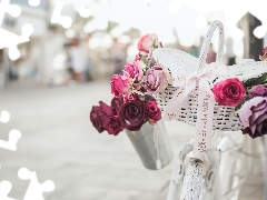 roses, blur, White, basket, Bike