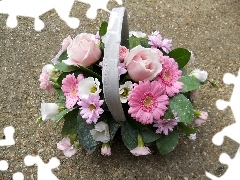 bunch, gerberas, roses, flowers