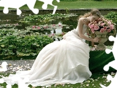 roses, lady, lilies, water, Pond - car, young