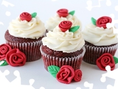 Muffins, ornamentation, roses, cream