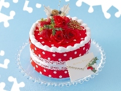 Red, strawberries, roses, Cake