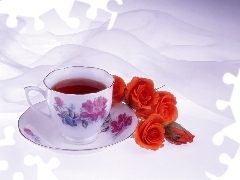 roses, cup, tea