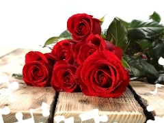 Bench, rouge, bouquet, Valentine