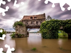 ruins, bridge, house, an, River