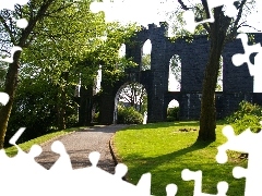 ruins, castle, trees, viewes, Park