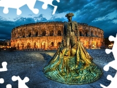 ruins, sculpture, Nimes, France, Gladiator Arena, bullfighter