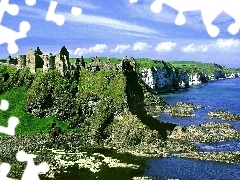 ruins, Cliffs, sea