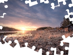 Field, wooden, Karelia, house, Lake Ladoga, grass, Russia