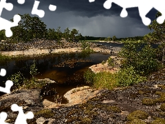 rocks, Ladoga, viewes, Russia, lake, trees, clouds