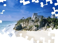 ruins, water, Sand, Mexico